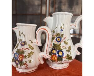 2 -Vintage Bassano Faience Earthenware Pitchers - 1960's Cottage Chic
